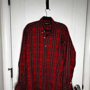 Ralph Lauren Men's Red and Green Plaid Shirt